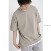KUYIOU夏 T恤男 落肩圆领棉质宽松短袖 暗纹提花面料 日系基础款