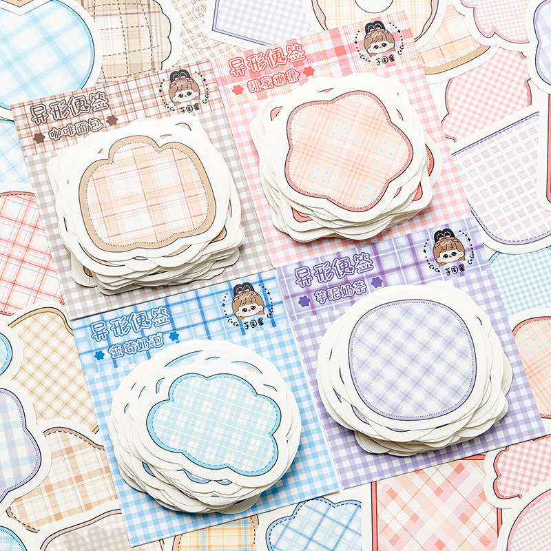 스티커 메모 100장 스타일 붙지 않는 스티커 메모 간단한 격자 무늬 특별한 모양의 메모 메모 메시지 메모 스티커 학생들은 장식 수첩 자료를 사용합니다. 인터넷 유명 인사 고가치 배경 기본 종이