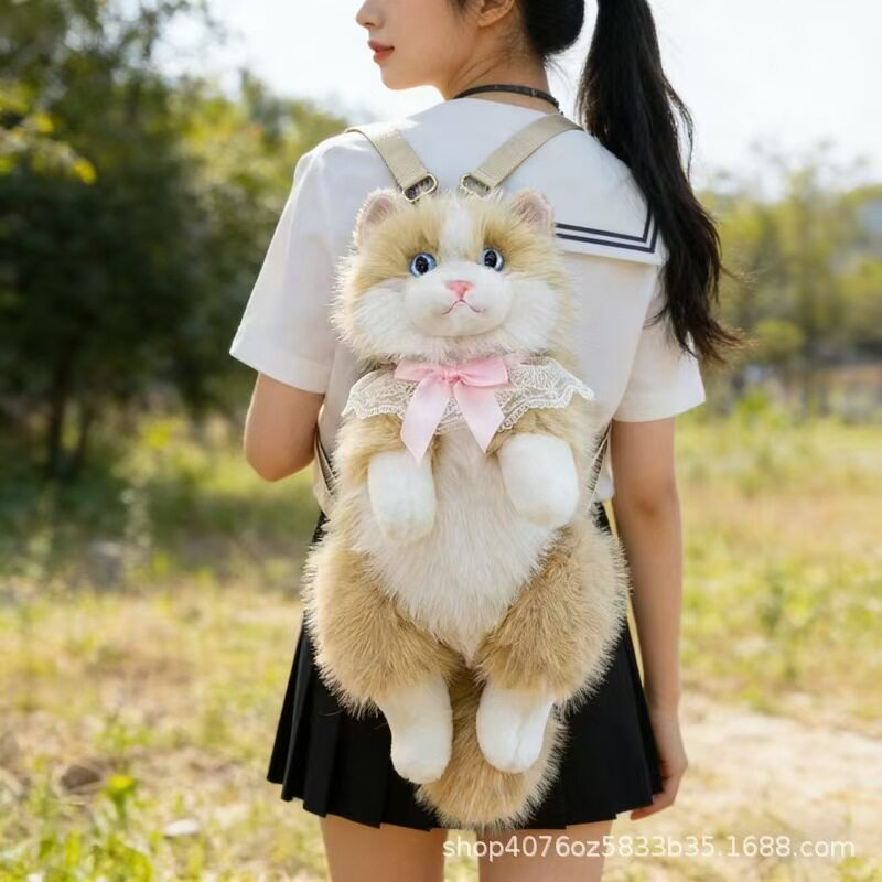 可爱猫咪毛绒玩偶情侣款小猫包毛绒背包书包旅行少女背包生日礼物