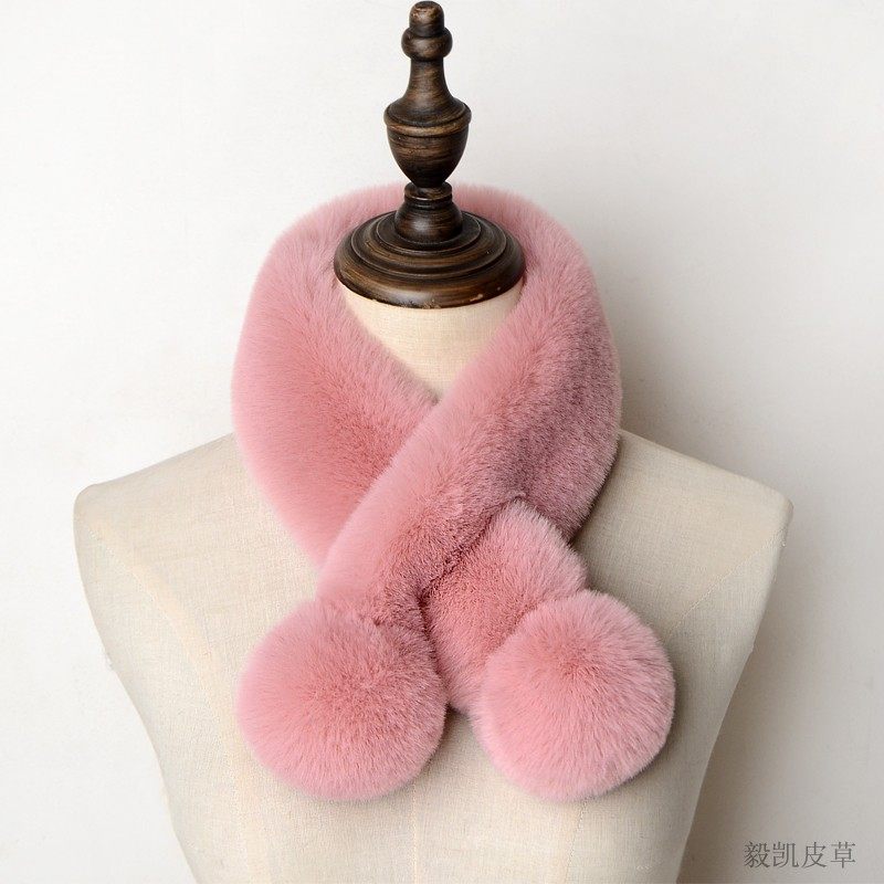 韩版獭兔毛毛绒围巾女冬季交叉围脖短款仿皮草小脖套加厚毛毛领子