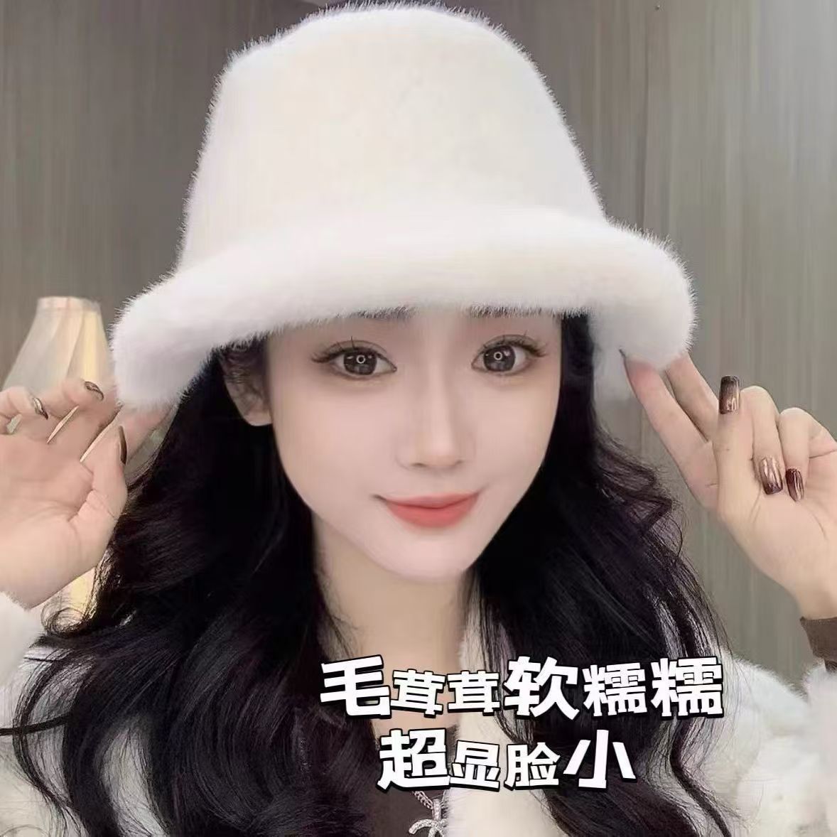 新款韩版水貂毛编织公主帽真狐狸毛边貂皮皮草礼帽女冬时尚保暖