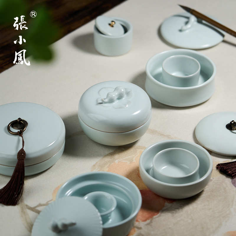 张小凤 陶瓷火锅砚台 毛笔书法专用初学者防蒸发墨条防干不干墨墨
