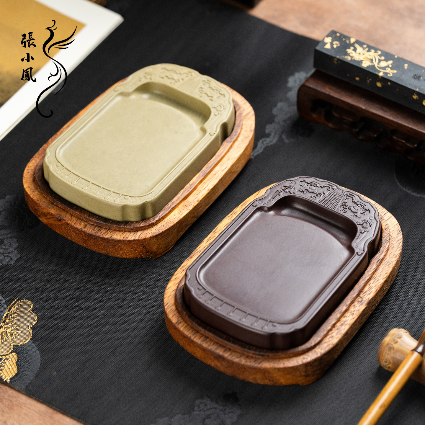 张小凤仿古琴砚带盖不干墨
