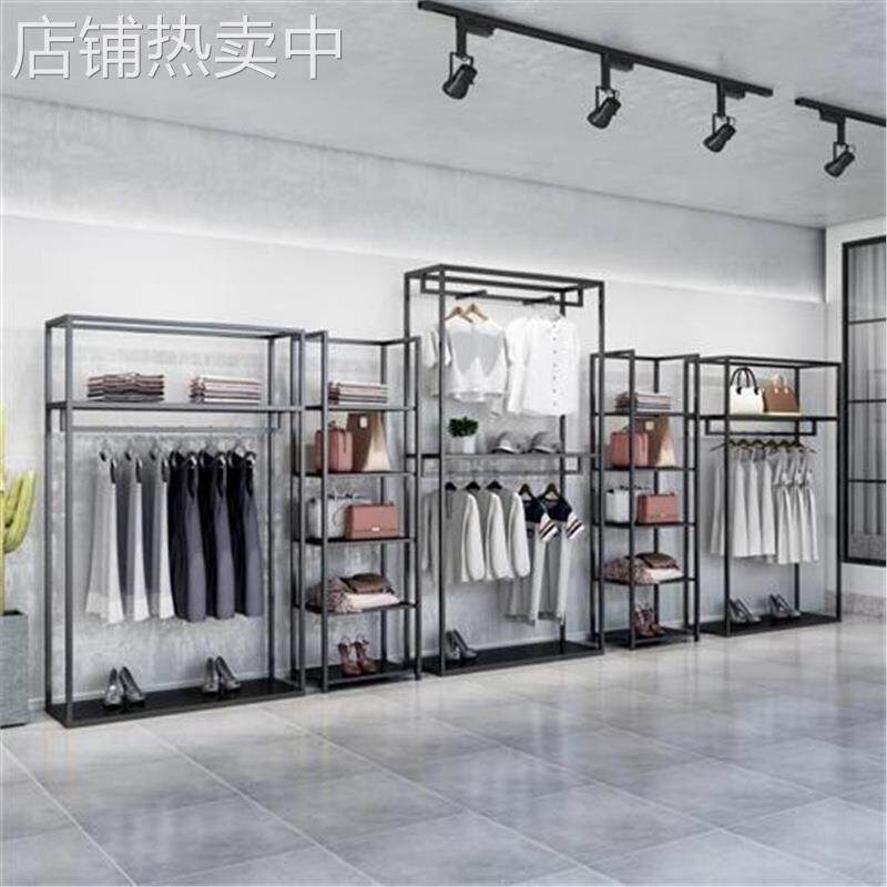 定制货架落地式服装店西装靠墙展示柜双层展示架黑色挂衣架装