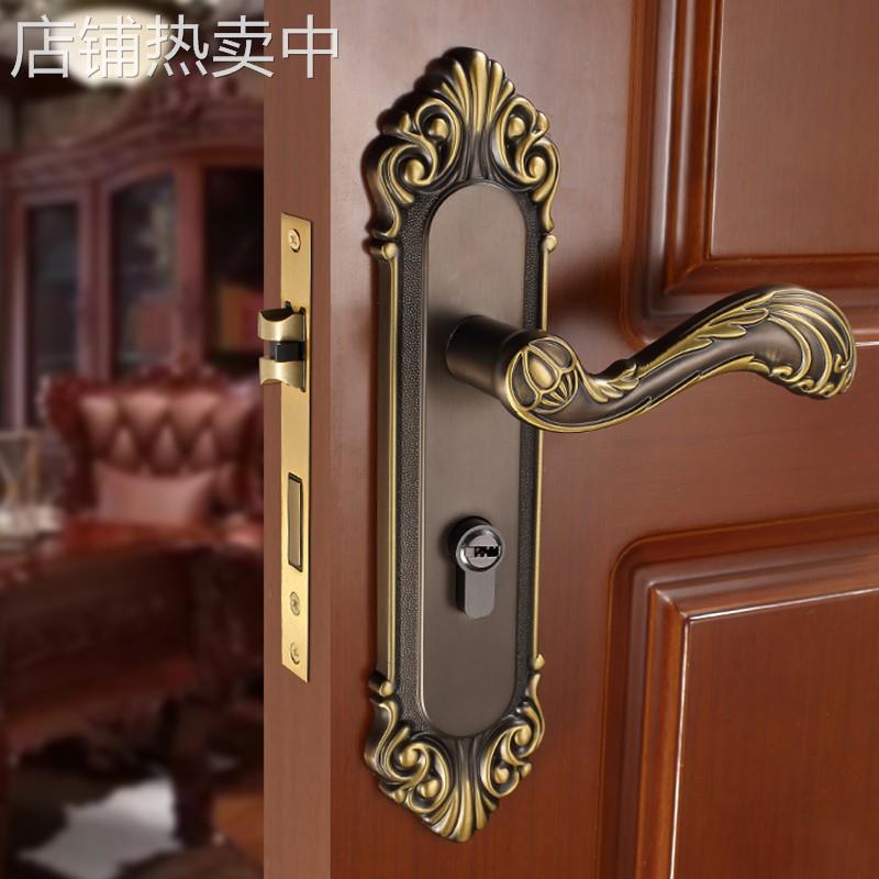 新中式门锁室内卧室门把手静音家用锁具仿古轻奢木门锁欧式房门锁