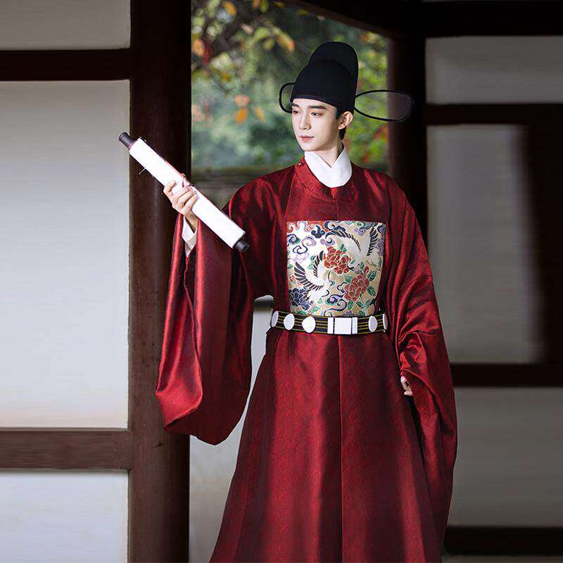 明制男汉服圆领袍 中式男婚服状元袍 古代大臣官服红蓝圆领长袍