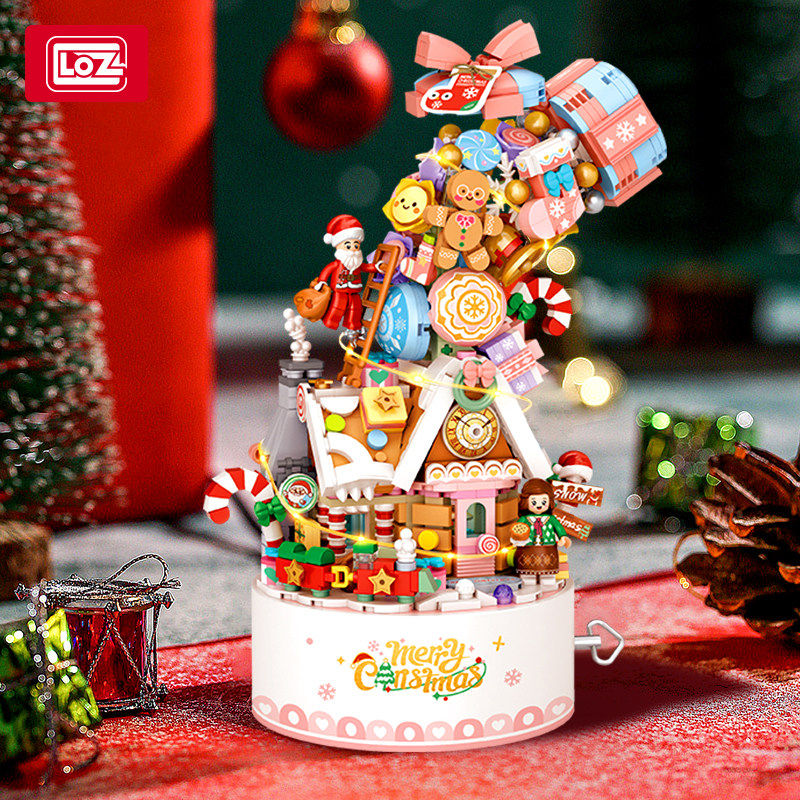 LOZ圣诞音乐盒拼装积木玩具灯光圣诞屋八音盒模型摆件礼物送女生.