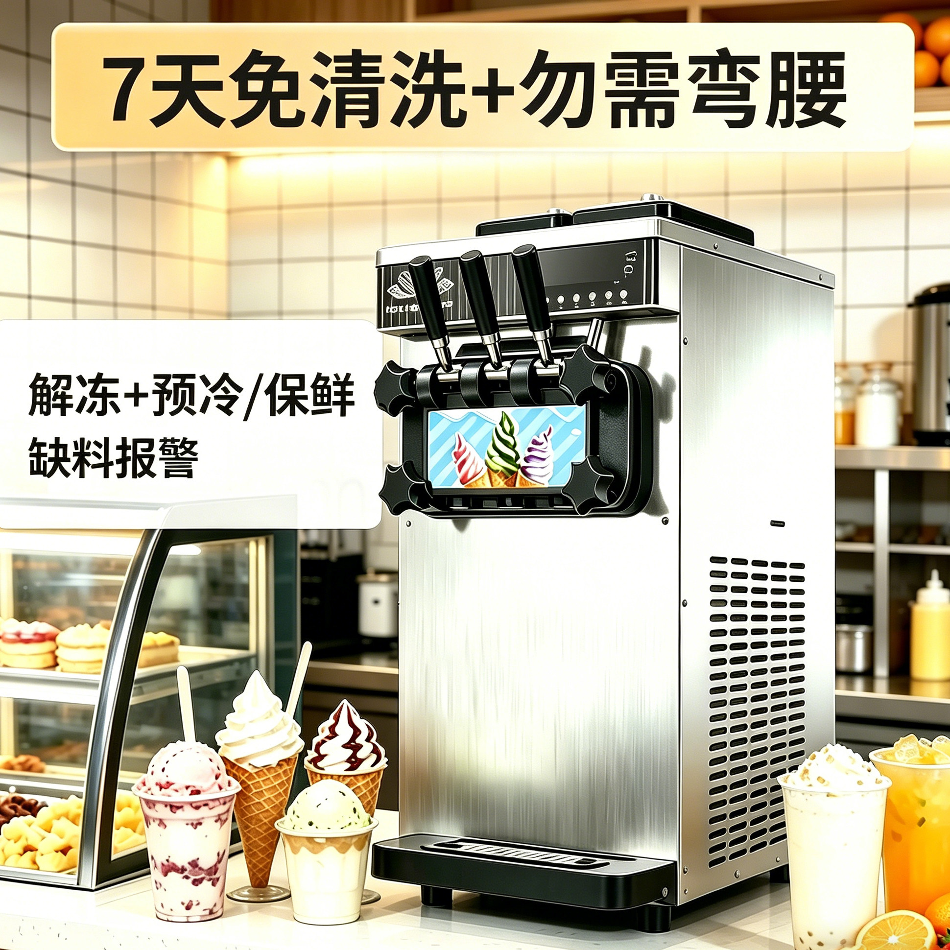 好业商用冰淇淋机冰激凌台式全自动摆摊甜筒软质台式小型雪糕机器