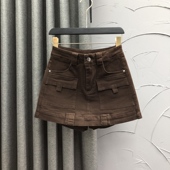 洋气减龄A字半身裙裤 咖啡色假两件高腰牛仔短裤 裙女2025春夏时尚