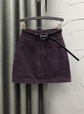 紫色高腰牛仔短裙女2025年秋季时尚修身显瘦百搭洋气A字半身裙子