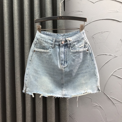 浅色高腰显瘦牛仔短裙女装
