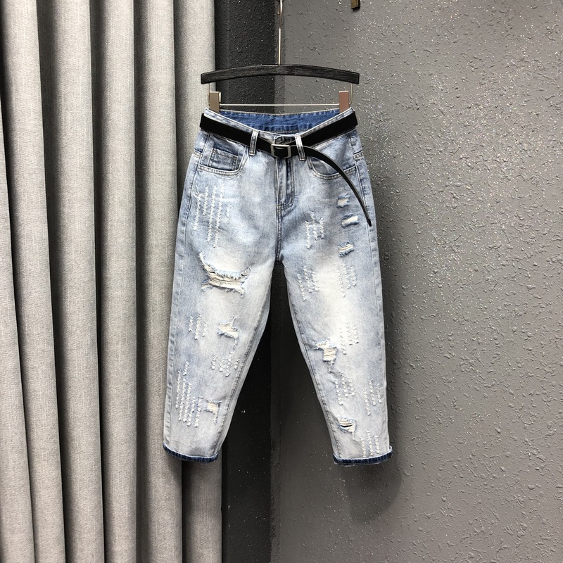 牛仔裤浅色破洞欧货显瘦百搭