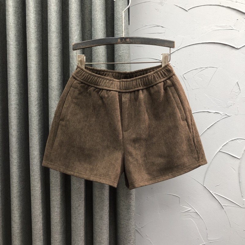 咖啡色高腰休闲灯芯绒短裤女秋冬