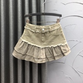 清仓学院风减龄牛仔短裙女2025夏季 拼接百搭A字荷叶边半身裙 时尚