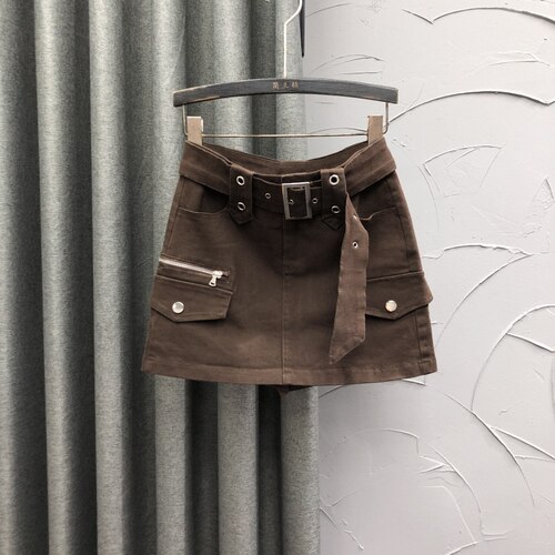 咖色个性工装牛仔短裙女秋冬