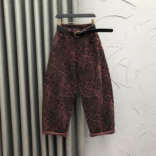 宽松休闲洋气老爹垮裤 欧货个性 时尚 女秋季 安可拉红豹纹哈伦牛仔裤