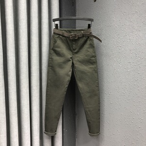 高腰显瘦军绿色哈伦裤女士2026春季休闲弹力修身小脚萝卜牛仔垮裤