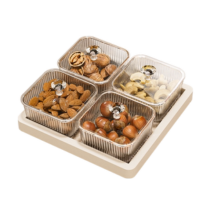 奶油风家用轻奢高档客厅茶几玻璃果盘分格零食摆放盘干果盘点心盘