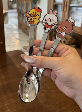 【LINE FRIENDS系列】卡通勺子不锈钢加厚汤勺儿童吃饭勺叉套装