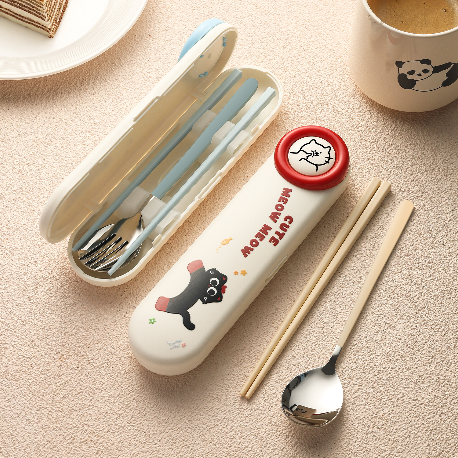 高颜值儿童不锈钢便携餐具三件套