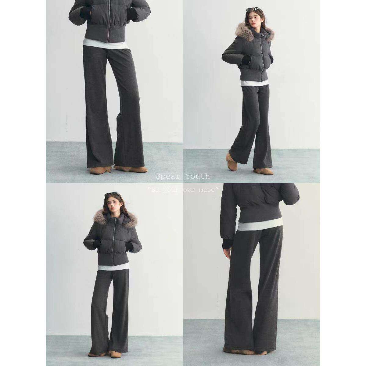 实价有货韩系千金风毛领设计感披肩外套巨好看的宽松慵懒休闲裤