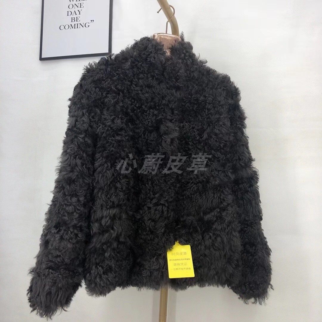 立领系列羊毛皮毛一体拼接皮草外套女中长款保暖毛毛大衣可爱户外