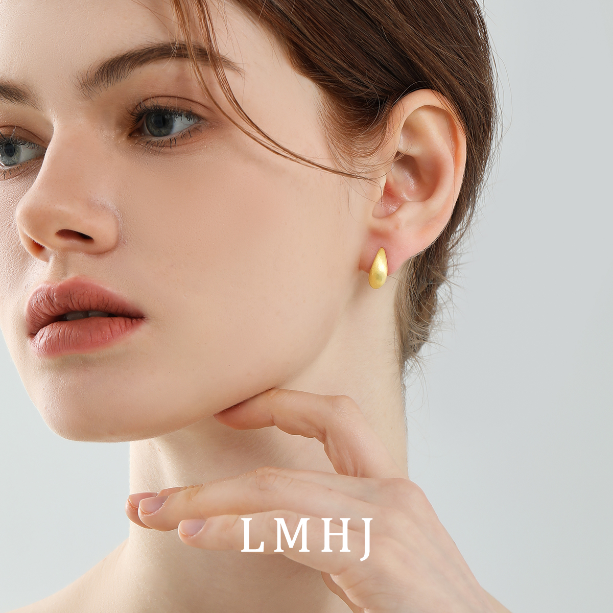 金色水滴耳钉女纯银针耳环