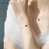 本命年红色小红心玛瑙爱心纯银手链情人节礼物款 ins小众设计 简约