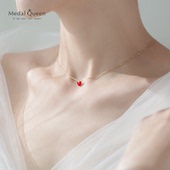 彩金MINI小红心银项链女锁骨链纯银红色爱心潮 网红 本命年彩银