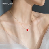 Medal Queen珐琅小红心爱心纯银项链女锁骨彩金 925简约气质网红