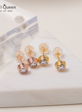 Medal Queen玫瑰金仿真钻石耳钉女 气质韩国个性耳饰创意森系简约