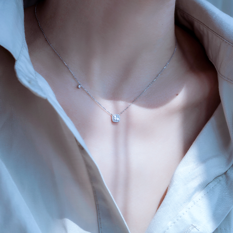 复古方形镶钻冷淡风ins锁骨链