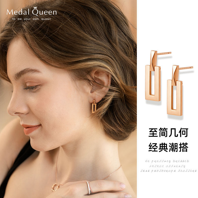 欧美长方形几何耳环女 钛钢女王气质高级大气2026年新款潮ins简约