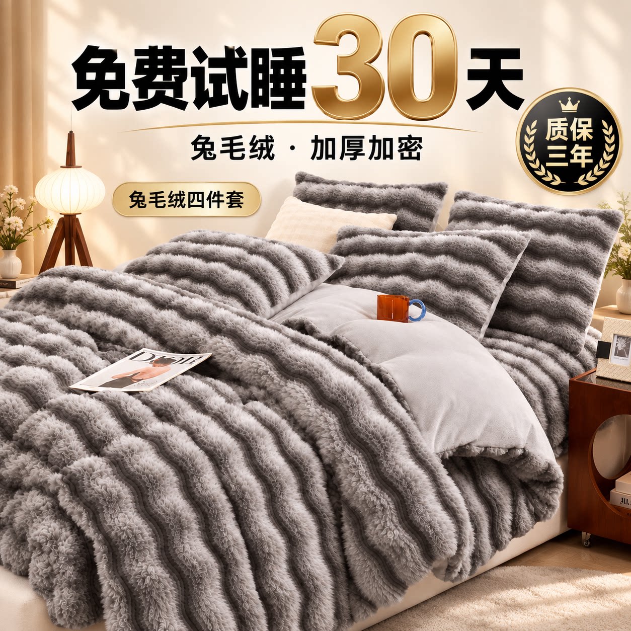 秋冬加厚被套单件兔毛绒被罩四件套牛奶绒保暖150x200珊瑚绒被单