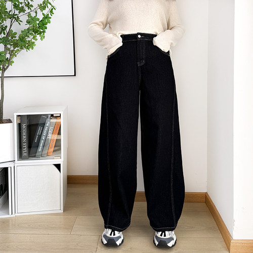 大码高个子显瘦直筒牛仔裤阔腿裤