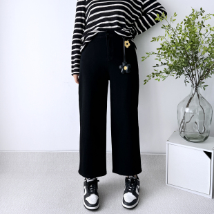 大爽大码加绒直筒牛仔裤女冬季高弹奶奶裤显瘦裤子黑色微胖裤子