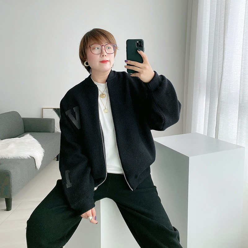 大码外套女秋季2025新款两面穿显瘦棒球服立领薄款黑夹克胖mm上衣