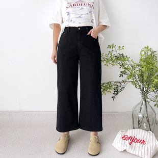 大爽大码女装直筒牛仔裤女春季奶奶裤高弹法棍裤胖mm显瘦黑色裤子