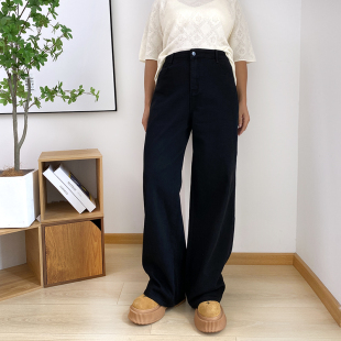 长裤 女春季 直筒阔腿裤 女裤 子 大码 胖mm黑色裤 显瘦高个子加长牛仔裤