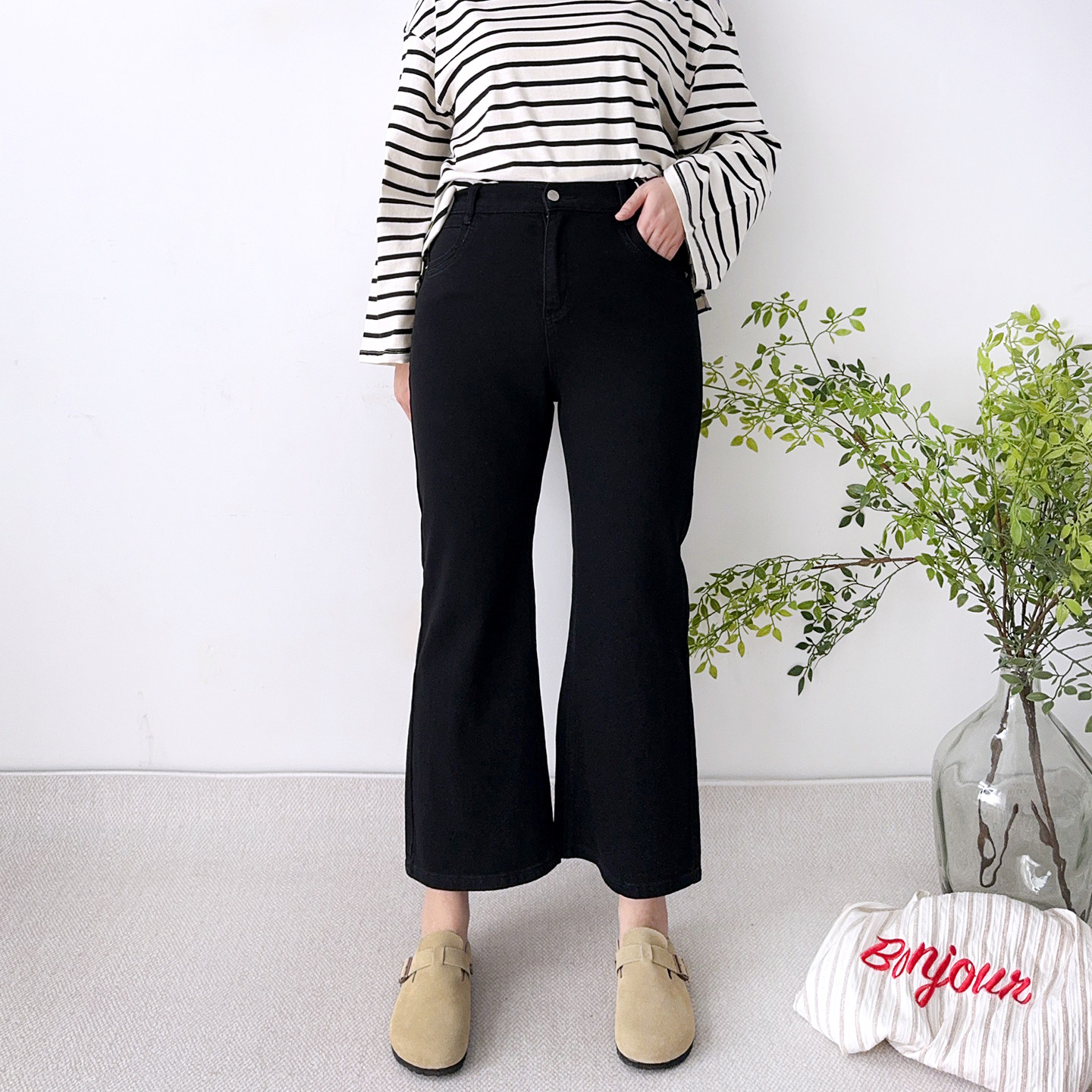 大爽大码女装微喇牛仔裤女春季直筒女裤胖mm显瘦高腰黑色九分裤子