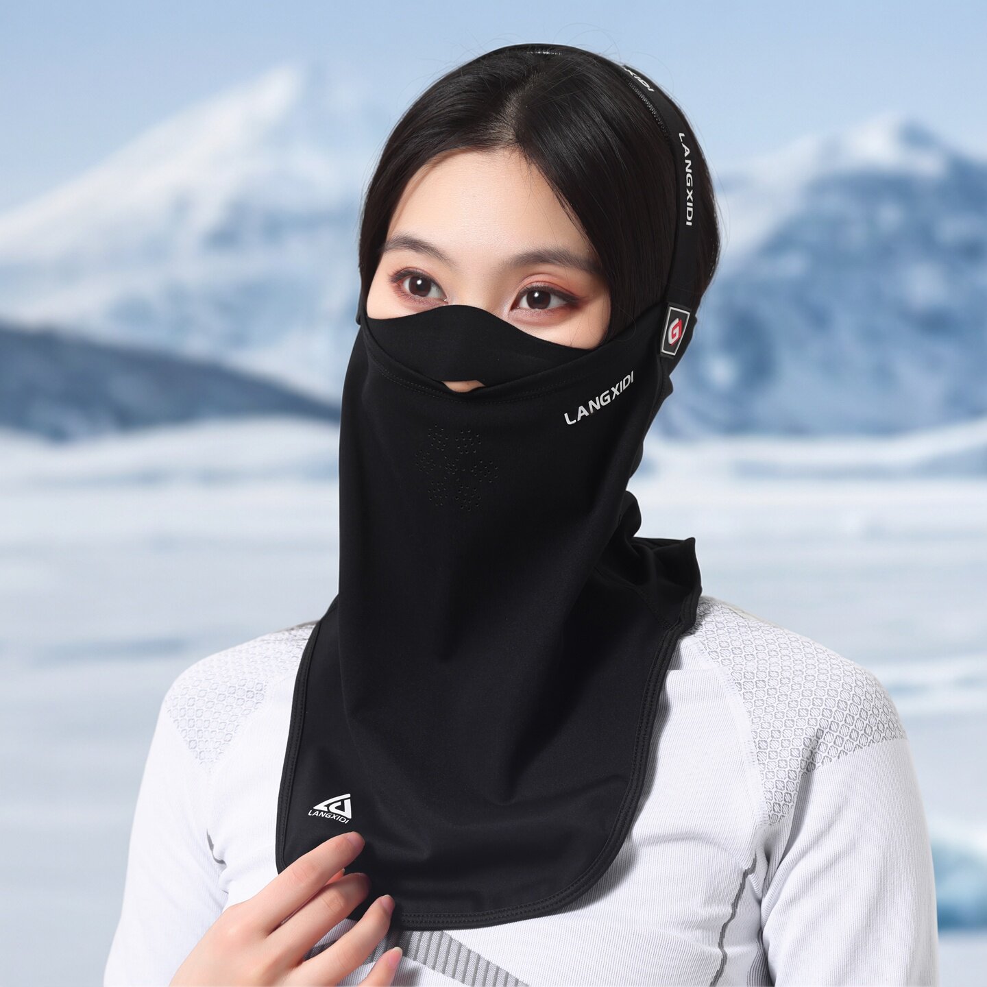 朗希迪专业滑雪护脸防风面罩抗菌透气女发带围脖套防寒口罩