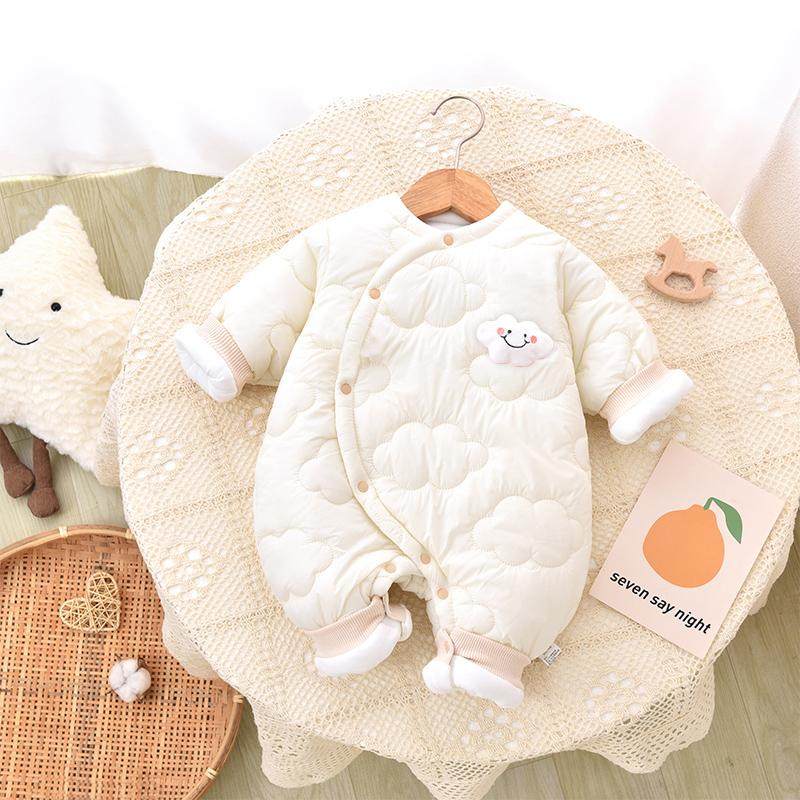 婴儿连体衣夹棉加厚棉衣新生幼儿爬服宝宝服秋冬装保暖时尚外出服