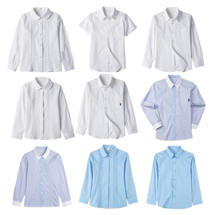 小学生白色校服长袖衬衣英伦春秋女童浅蓝弹力纯棉儿童白衬衫男童
