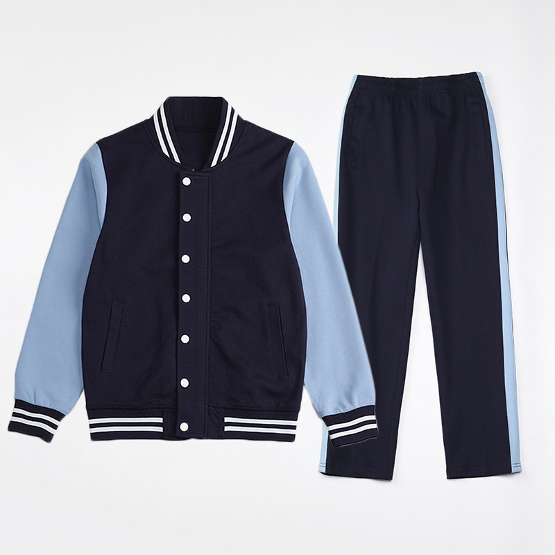 校服小学生秋季套装运动装藏青色蓝色杠条裤子儿童棒球服拉链外套