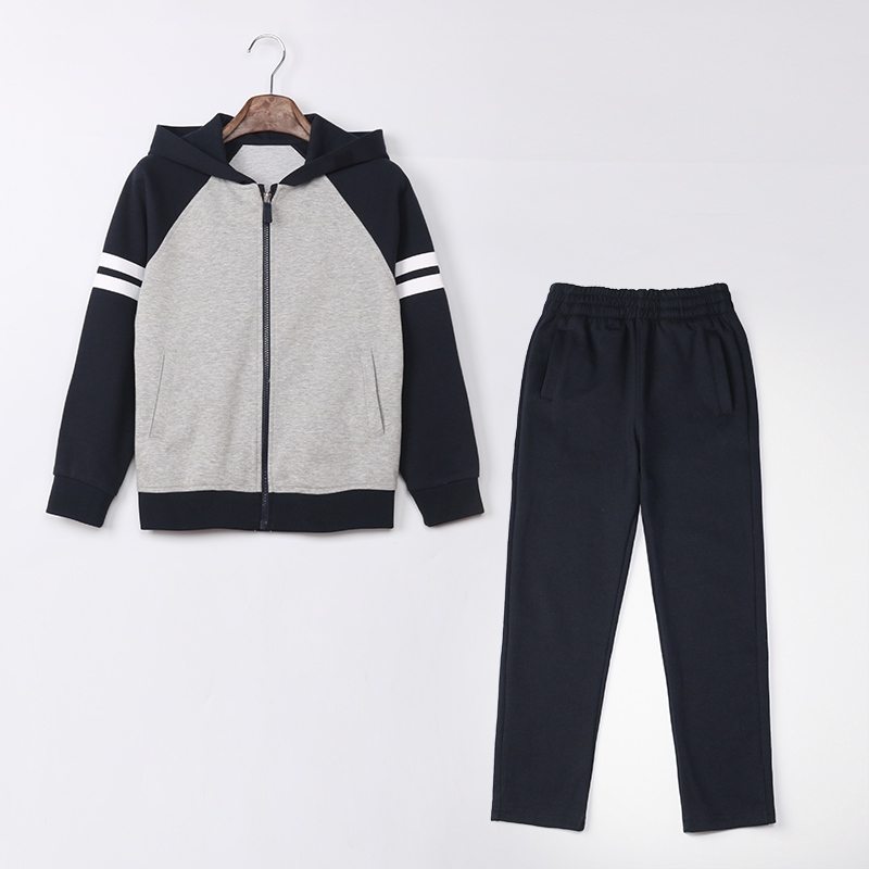 儿童运动套装女裤子男童灰色棒球服外套藏青色春秋款中小学生校服
