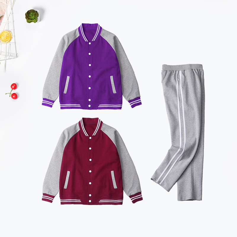 小学生校服套装英伦风男童枣红色棒球服外套女童紫色棒球服裤子