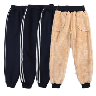 加绒校服裤子小学生藏青色儿童运动裤男童女童一体加厚保暖裤外穿