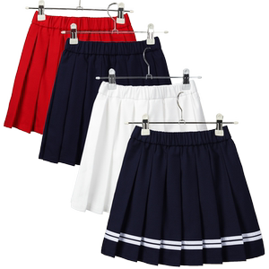 小学生校服裙子春秋藏青纯黑色红色儿童短裙白色女童百褶裙半身裙