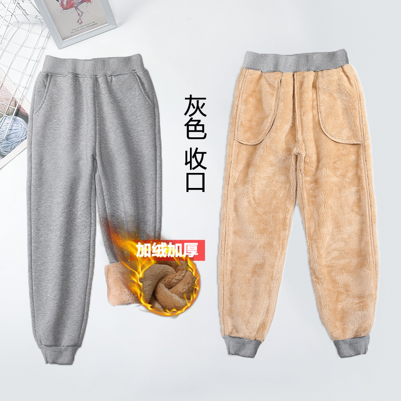 一体儿童运动裤灰色男童加绒加厚