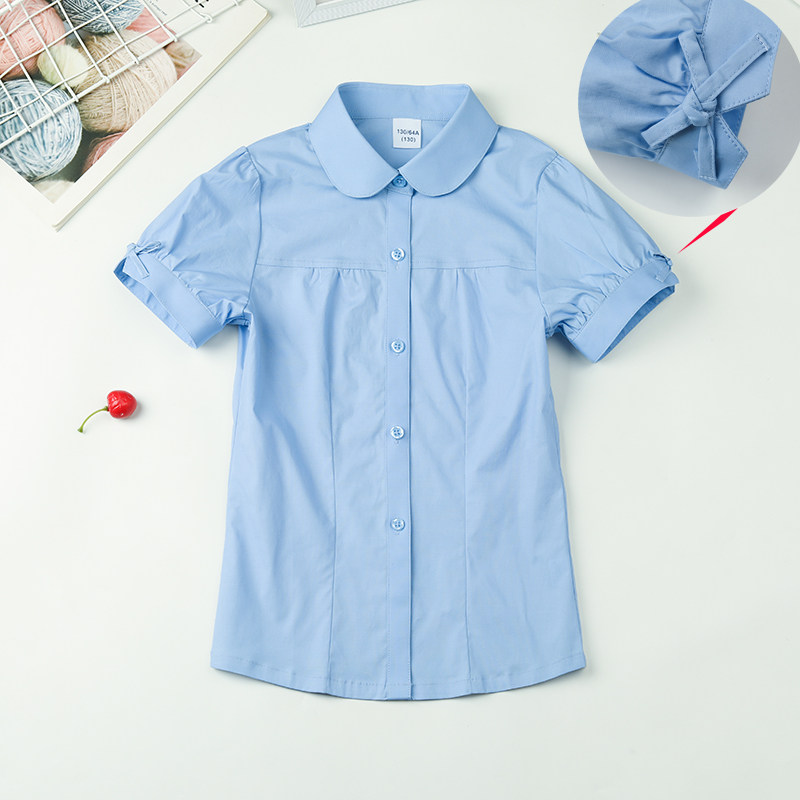 衬衫浅蓝色夏季纯棉小学生校服